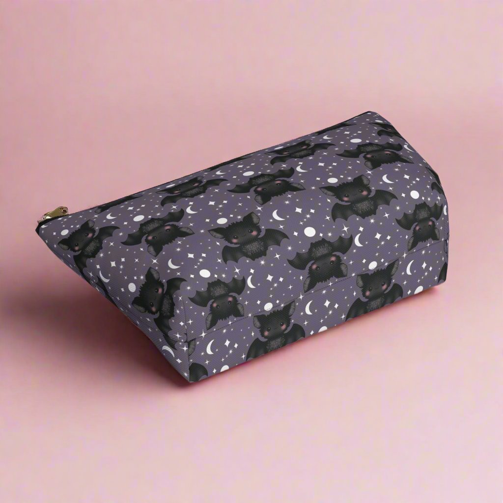 bottom view of large Cute Bats, Moon and Stars Accessory Pouch with T-bottom
