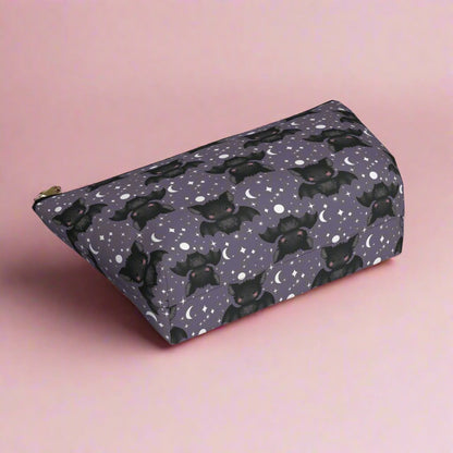 bottom view of large Cute Bats, Moon and Stars Accessory Pouch with T-bottom