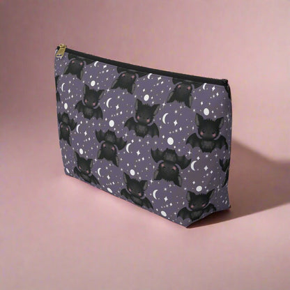 side view detail of large Cute Bats, Moon and Stars Accessory Pouch with T-bottom