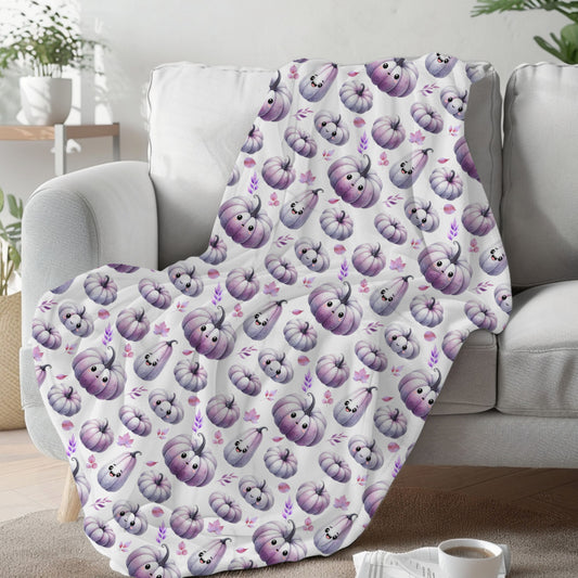 Cute Kawaii Purple Pumpkin Pattern Cozy Fall Velveteen Plush Blanket