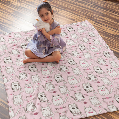 Sassy Cats Pink Pattern Cozy Velveteen Plush Blanket