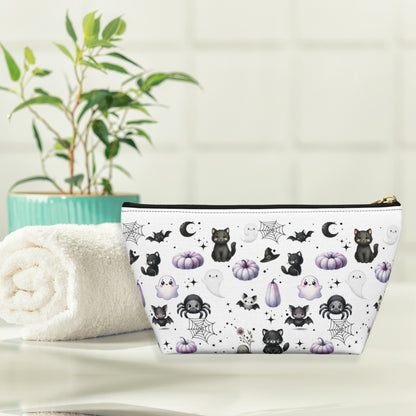 Cute Accessory Pouch with with Black Cats, Ghosts, Bats and Spiders