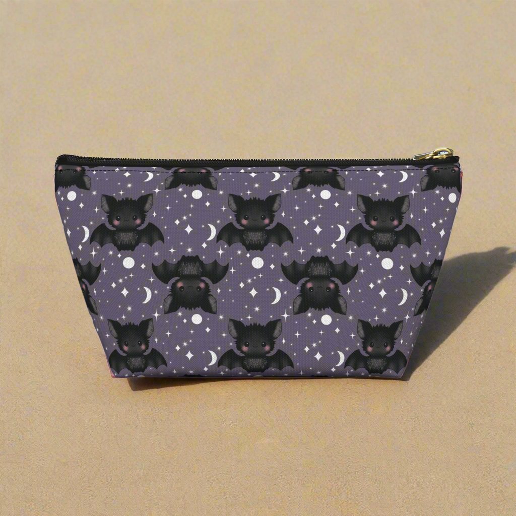small Cute Bats, Moon and Stars Accessory Pouch with T-bottom on beach sand