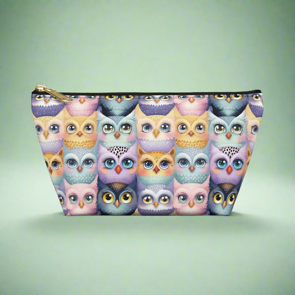 Small Pastel Accessory Pouch with a Cute Flock of Owls