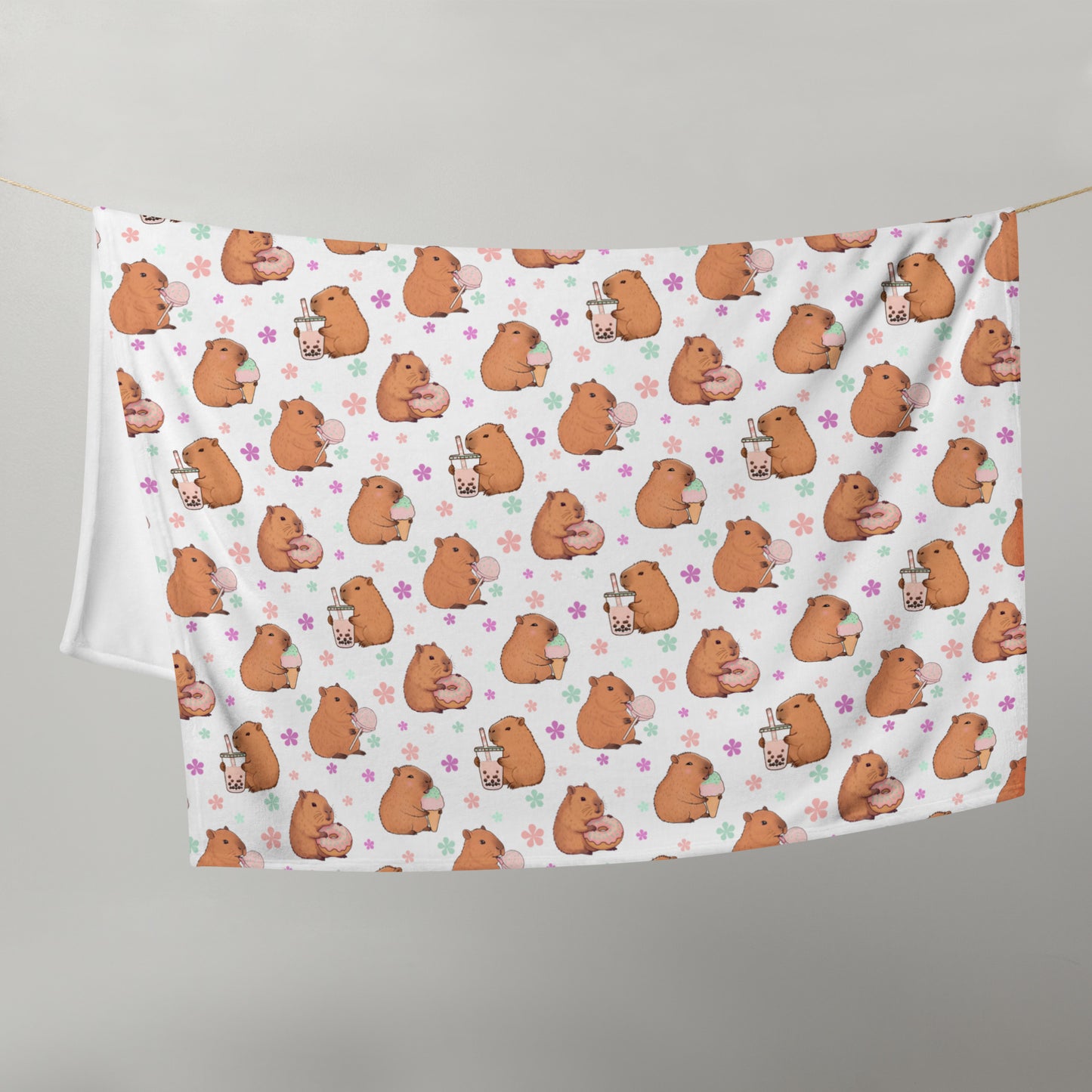 Sweets Loving Capybara Cozy Velveteen Plush Blanket