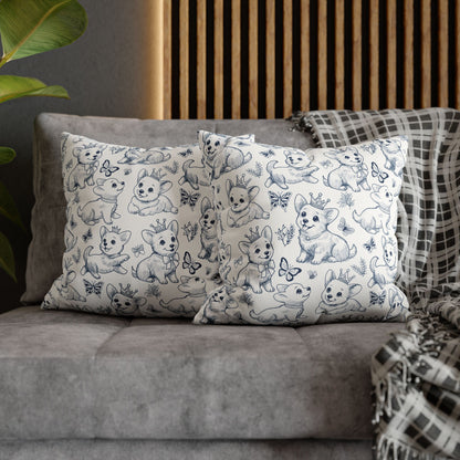 Cute Toile de Jouy playful Corgis Faux Suede Square Pillow